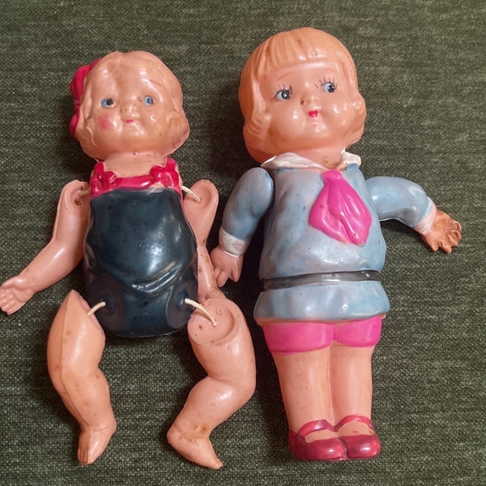 Two Vintage Celluloid Kewpie Dolls Flapper‎ Jointed Arms Japan 5 "